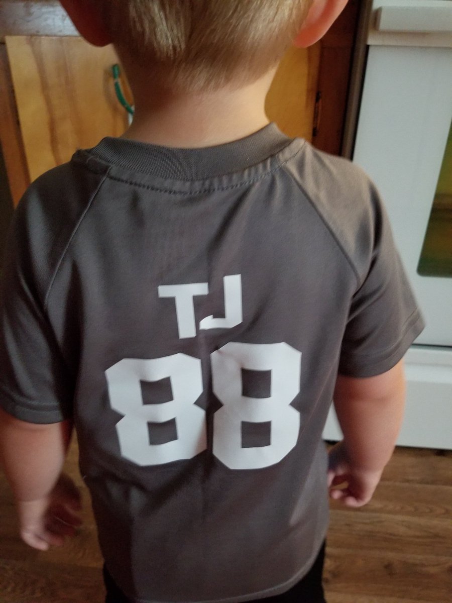 When you can't find a <a href="/TheeHOCK8/">TJ Hockenson</a> jersey this small anywhere you improvise.