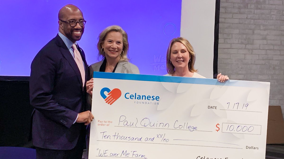 PaulQuinn1872's tweet image. We are extremely thankful to have received a $10,000 gift for our @PaulQuinnFarm from the amazing @Celanese Corporation. Thank you #Celanese & Lori Ryerkerk for believing in the dream of the #QuinniteNation! #NationBuilding 2.0 #Dallas #DFW #Farm 🐯💜