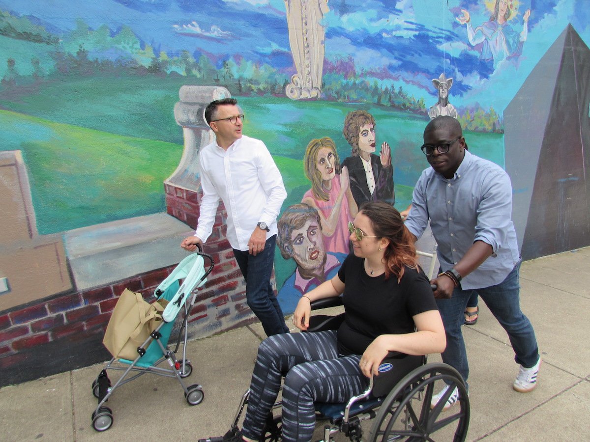 CleveFoundation's tweet photo. Following the idiom to 'walk a mile in their shoes,' leaders @cleveLANDstudio, @CleveFoundation &amp; @saintlukesfdn joined Maximum Accessible Housing of Ohio for a "Mobility Experience" in public spaces to learn about the everyday obstacles faced by people w/ mobility challenges. https://t.co/jc22cCbNrf