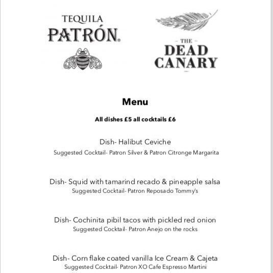 Next Wednesday, we’ll be celebrating National Tequila day with Patrón Tequila! 

Join us for an evening of Tequila cocktails, Mexican dishes and live music. You’re not going to want to miss out on this! 🇲🇽 

Take a look at the menu and call us to book your place on 02920231263 🙌🏻