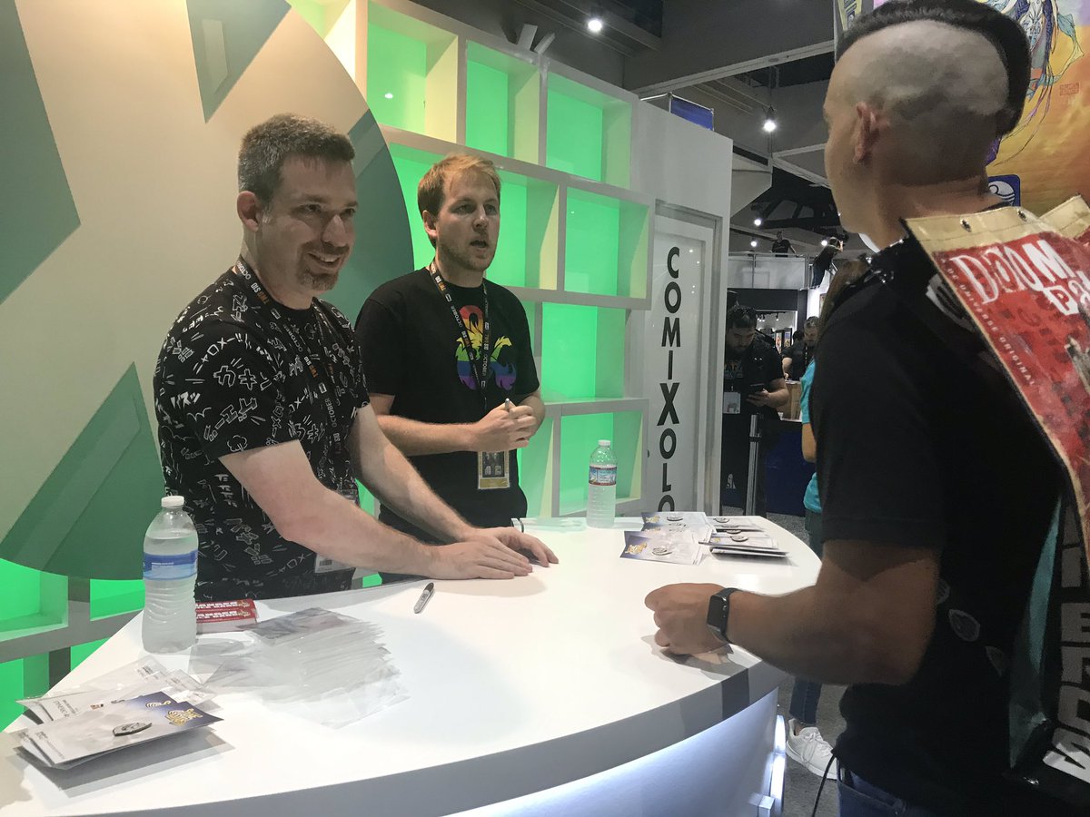 Comixology's tweet photo. . @Max_Dunbar and @JimZub are signing a limited edition #StoneStar pin right now at booth 2121! https://t.co/o0a1RkW30T
