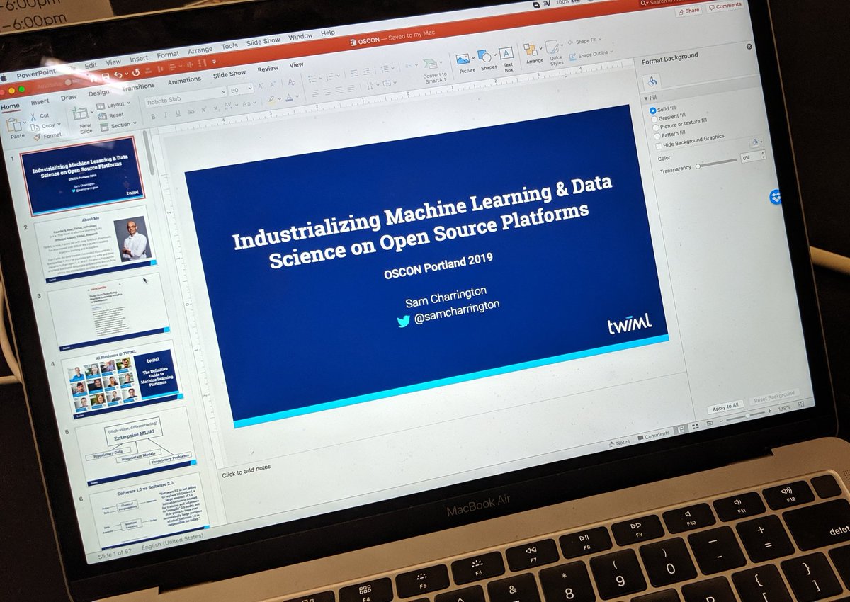 samcharrington's tweet image. 20 minutes until my #OSCON talk on Industrializing Machine Learning on Open Source Platforms. Join me in room C123-124 at 1:45!