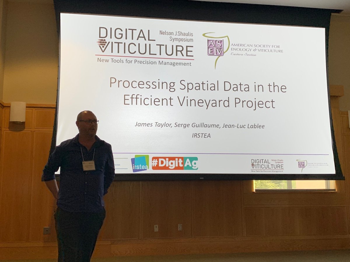 DigitAgLab's tweet photo. "Processing spatial data in the efficient vineyard" : James Taylor ITAP @irstea #DigitAg Univ Montpellier (France) presenting at #DigitalViticulture Nelson J. Shaulis Symposium @ASEVtweets #AgTech #PrecisionAg #PrecisionViticulture https://t.co/XNwycGS19b