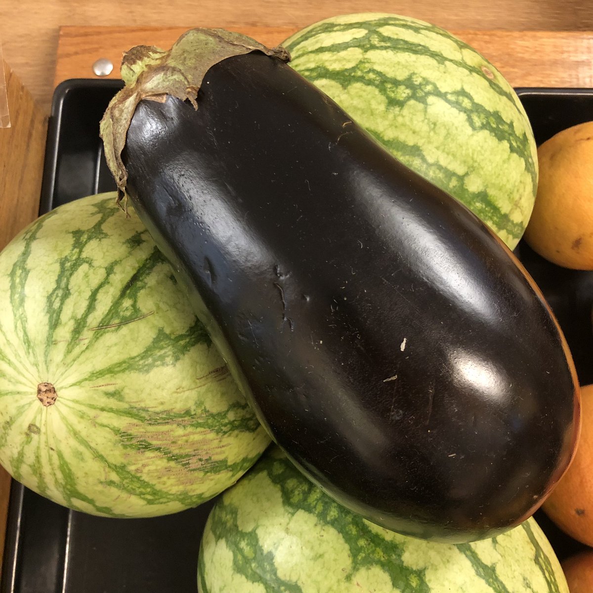 We’ve got mini watermelons and massive eggplants! What is this Lilliput?