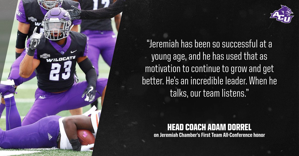 ACUsports's tweet photo. “When he talks, our team listens.”

@ACUFootball Head Coach @AdamDorrel on senior linebacker @jjuuuuiiiccceee.

#MediaDay #GoWildcats #NextStep https://t.co/aaeqvBbQax