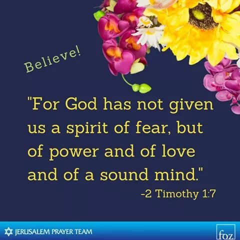 Margi2515's tweet photo. "For God has not given us a spirit of fear, but of power and of love and of a sound mind."
-2 Timothy 1:7
#FearNot #FretNot #ReceiveStrength
#JerusalemPrayerTeam https://t.co/zIEkvGHD97