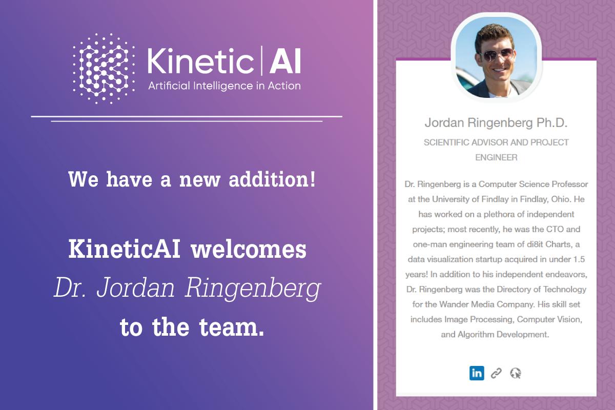 KineticAI's tweet photo. #KineticAI welcomes our Scientific Advisor and Project Engineer Jordan Ringenberg to the team. #AI #ComputerVision #MachineLearning https://t.co/7z3WpSWtX9