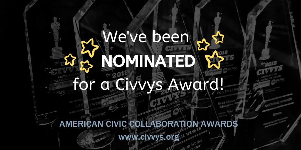 futur_hindsight's tweet image. We are beyond thrilled and feel so honored to have been nominated for a #Civvys award! Thank you @BrdgAllianceUS @BigTentNation @NCoC for your consideration.