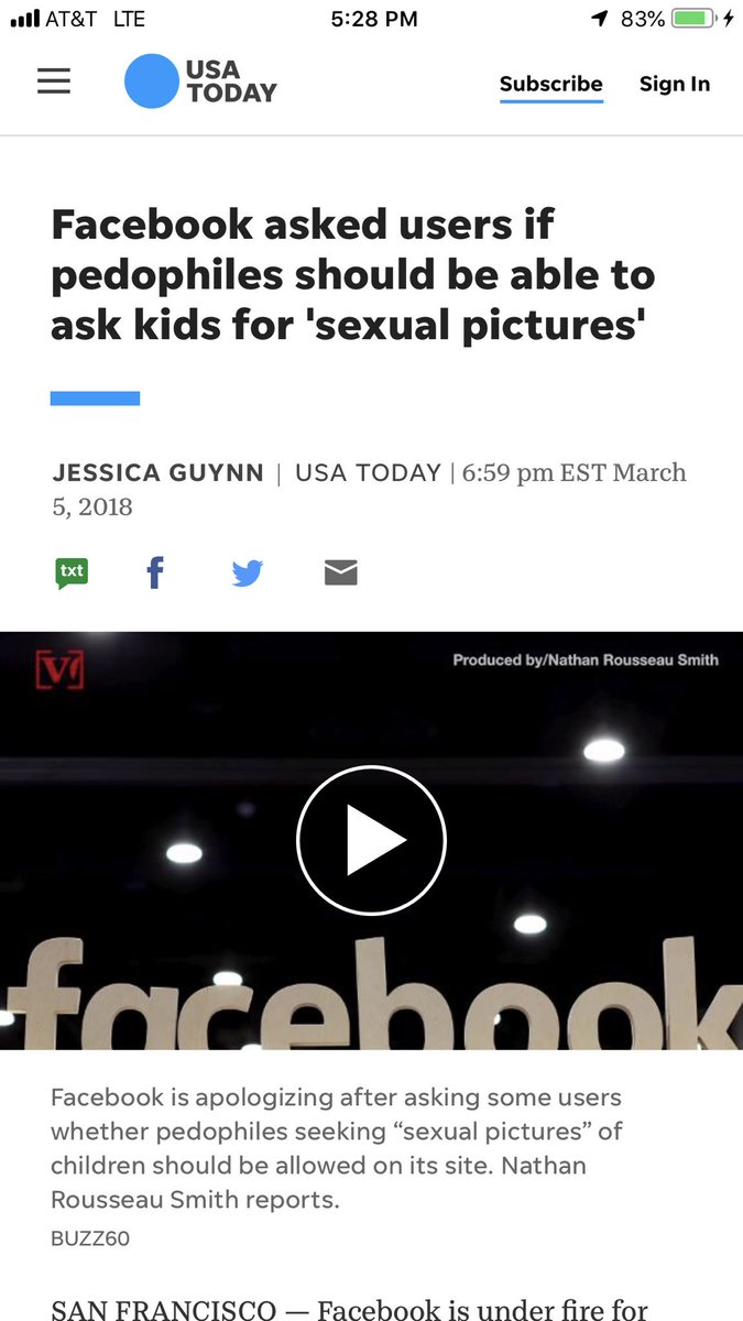 9.  https://amp.usatoday.com/amp/395535002  is a link to an article ISA today published about FB asking users if an adult man should be able to request sexual photos from a 14 year old girl.  #qanon