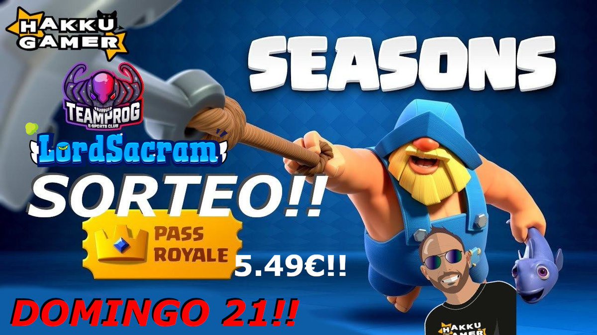 HakkuGamer's tweet photo. ⚡⚡ SORTEO PASS ROYALE ⚡⚡
⏰ DOMINGO 21/7!! 🔴
⚡Requisitos⚡
Síguenos:
▶ @lordsacram
▶ @hakkugamer
Suscribete a YT:
✅ https://t.co/ten2QdUcyu
✅ https://t.co/hgQbo3C39g
🗣️ Nombra a 3 amig@s
❤ like
🔁 RT!!
🍀SUERTE!!!🍀
#GoTeamProG https://t.co/7Aki00Krtb