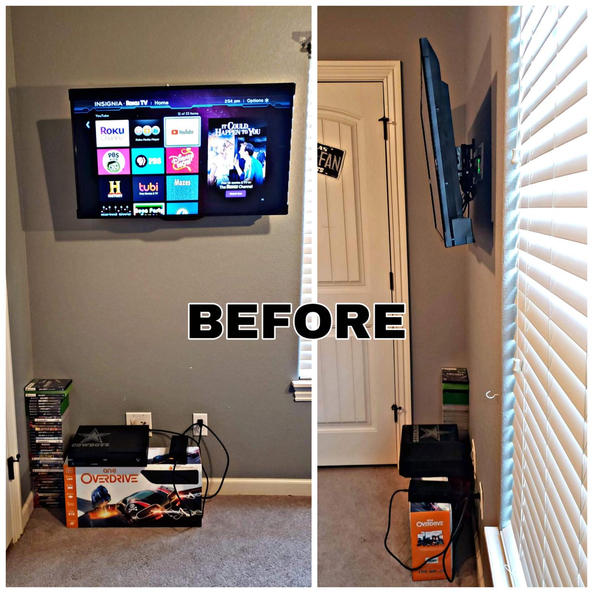 GoHardwired's tweet photo. Check out these before and afters of this Xbox One we installed.  Thanks to @HIDEitMounts for the slim sleek mount that we can provide our clients to hide just about any console behind a TV. #HIDEitgaming #afterHIDEit #needHIDEit #TeamHIDEit #TVMounting #NWArkansas #goHardwired https://t.co/5SN1O0FEvJ