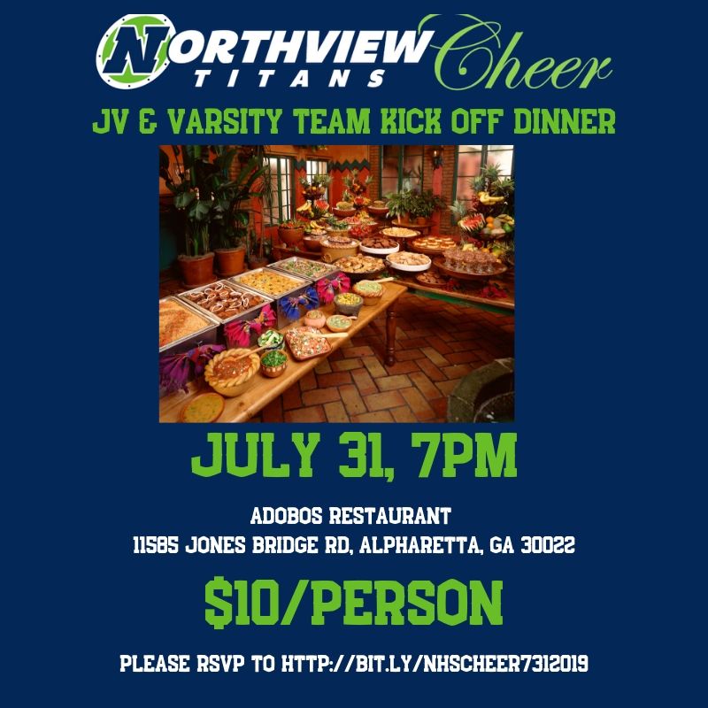 northview_cheer's tweet photo. #Northview JV & Varsity #Cheer Kick Off Dinner
Please RSVP to https://t.co/HLaiubYhp6
#Cheerleaders
#Cheer
#NHS
#NorthviewHS #NorthviewHighSchool
#Alpharetta #JohnsCreek
@NorthviewTitans https://t.co/JCeUiJddFh