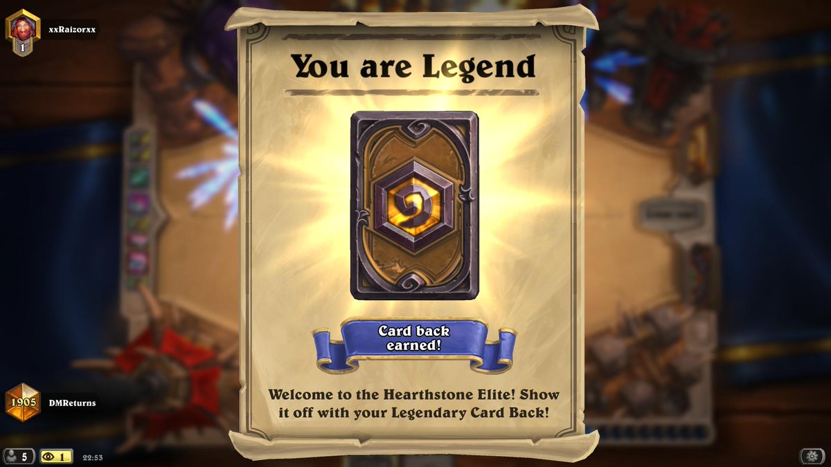DMReturns's tweet photo. I've been playing Heartstone since April 2015.  And for the 1st time I can say I AM LEGEND!!  Thank you to @Dunkadoodledooo for all his coaching &amp; helping to make me a better player #Hearthstone #SmallStreamerCommunity #Legend https://t.co/KXzaA6TMRa