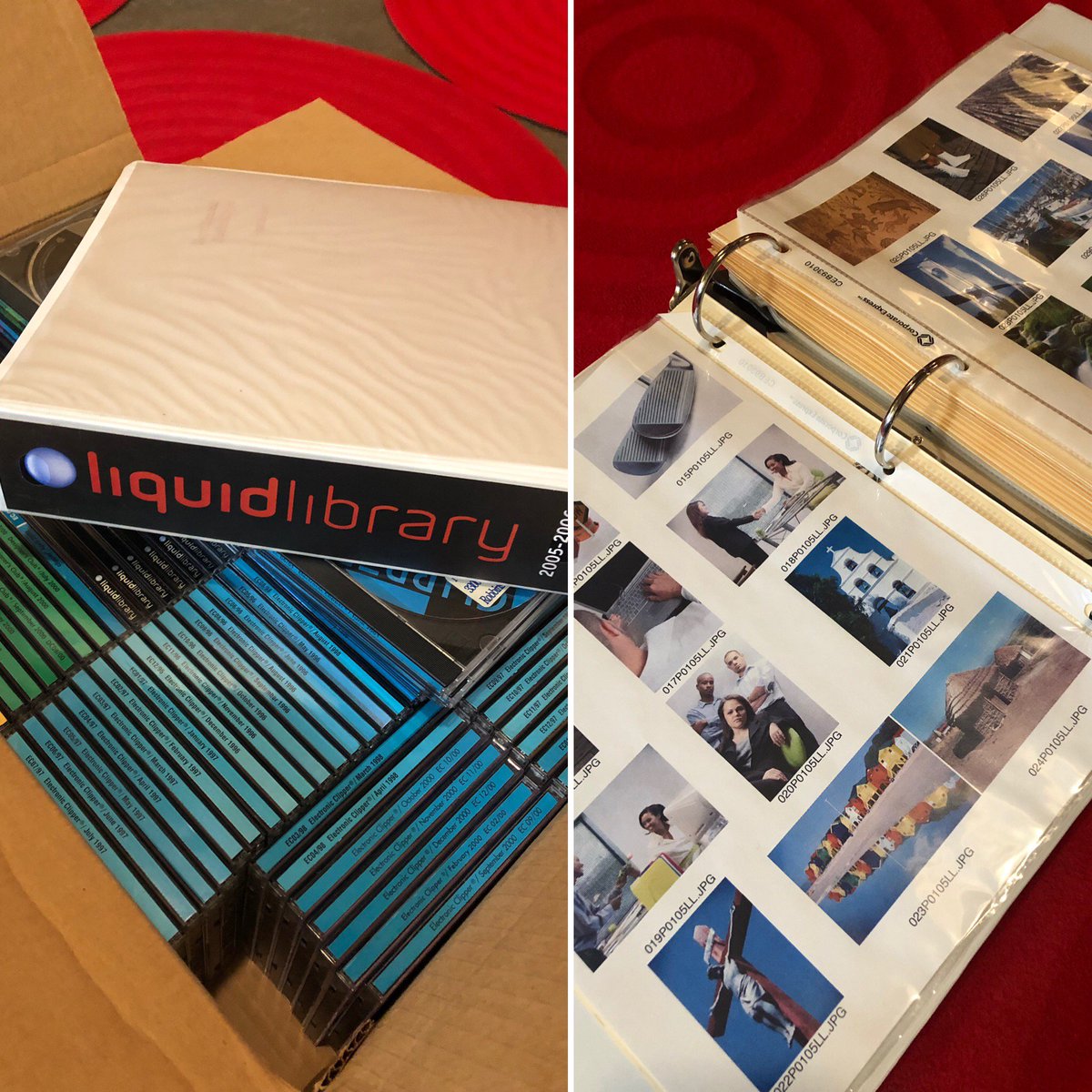 VoomCreative's tweet image. Now this calls for a TBT! 
While cleaning out our office cupboards, we discovered these old Liquid Library CDs and books. Our designer was intrigued by the ancient ways of obtaining stock photos using a CD-ROM and is extremely thankful for today’s technology. 💿📖