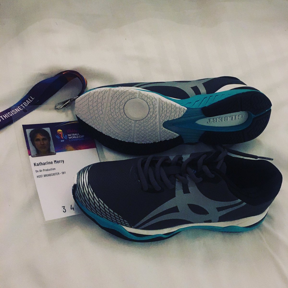 KatharineMerry's tweet photo. They are ready... the body isn’t but the shoes are 😆👊🏻👌🏻 #SportReliefNetball #tomorrownight #liverpool  #gilbert #prayforkath https://t.co/v8XqGjT9WT