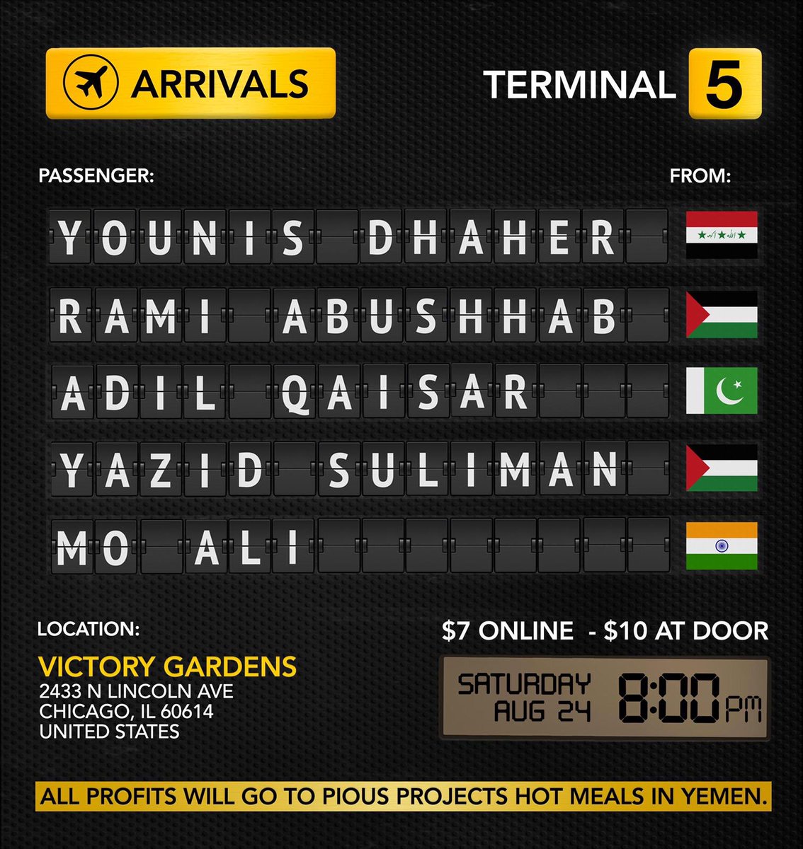 YaziDoe's tweet image. ATTENTION CHICAGO!!!!
We’re doing our first stand up comedy show! All profits go to feeding people in Yemen 🙏 Link for tickets are in my bio 📎💯🎤