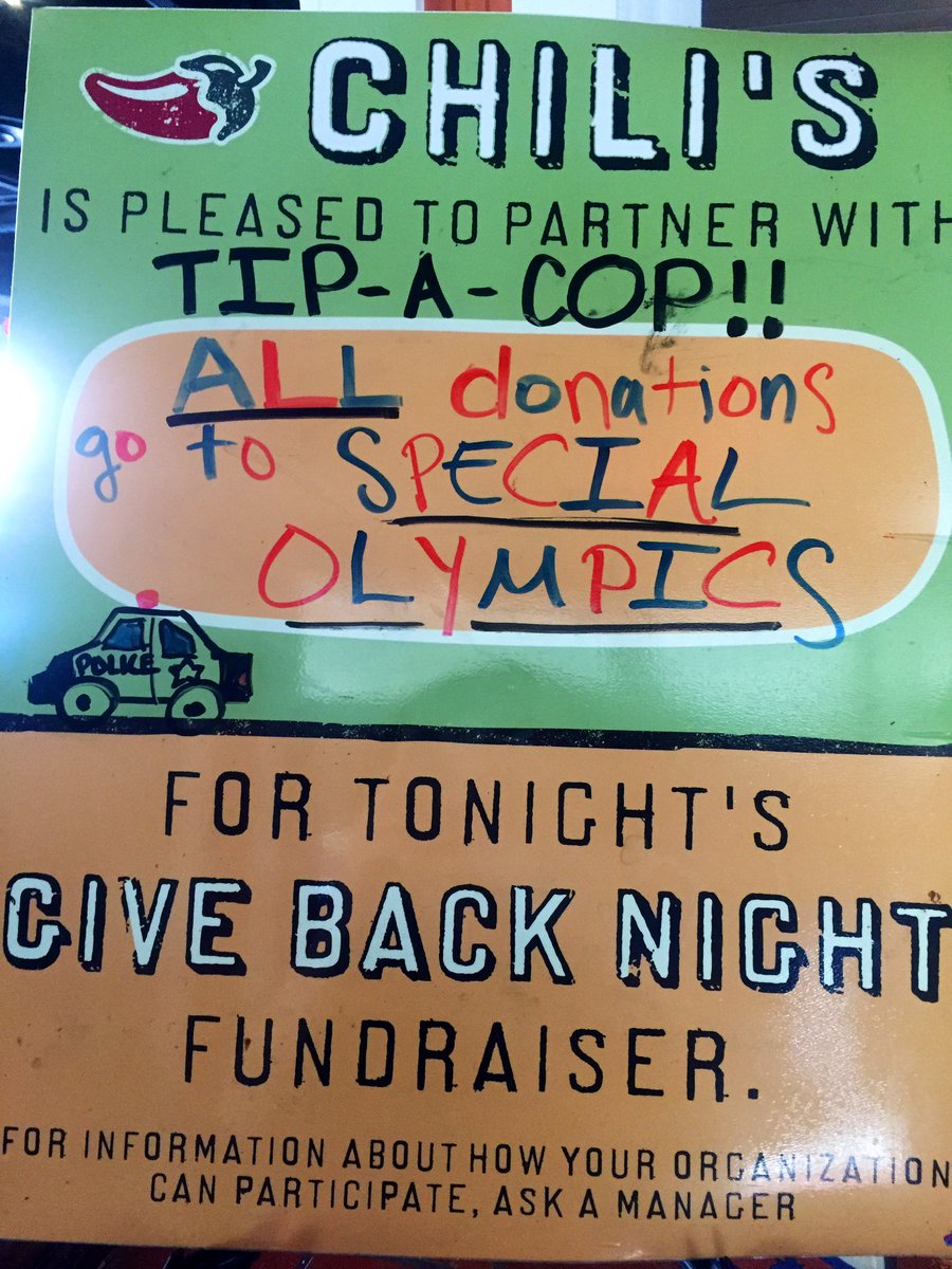 MaggianosMC's tweet photo. Come out to your #FtApache @Chilis tonight for #TipACop to support your Nevada @SpecialOlympics and have a $5 margarita while you’re at it!! @TheChad_Chilis @JPChilihead https://t.co/5ZBDHr8hE8