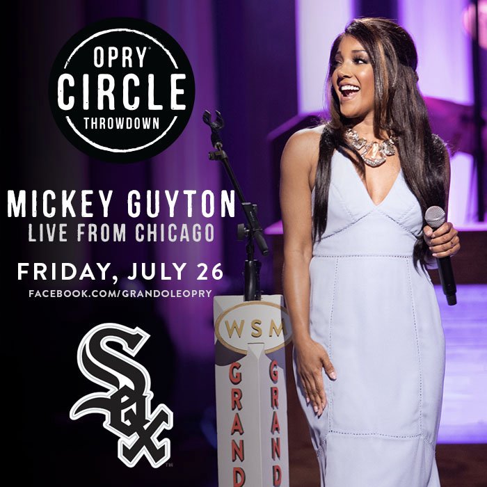 opry's tweet photo. From the stage to the baseball diamond, @MickeyGuyton is bringing the #Opry #CircleThrowdown to 'Country Music Night' @whitesox on July 26! βΎπ΅
Hope to see y'all there! https://t.co/DcMIuosL1n
