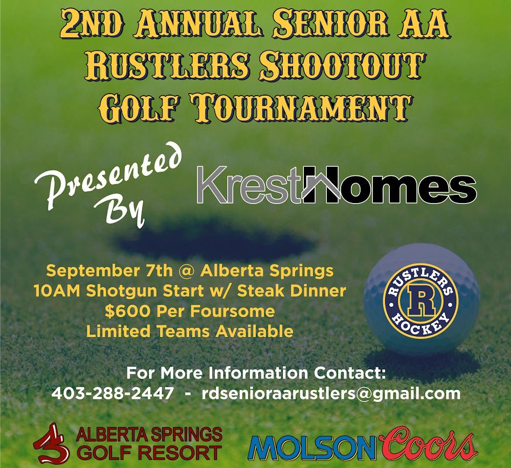Red Deer Senior AA Rustlers (@rdsraarustlers) on Twitter photo Spots are filling up quick for the 2nd Annual Rustlers Shootout at <a href="/albertasprings/">Alberta Springs Golf</a>, presented by @KrestHomes ! Get your team in before itβs too late! #SeniorRustlers Spots are filling up quick for the 2nd Annual Rustlers Shootout at <a href="/albertasprings/">Alberta Springs Golf</a>, presented by @KrestHomes ! Get your team in before itβs too late! #SeniorRustlers