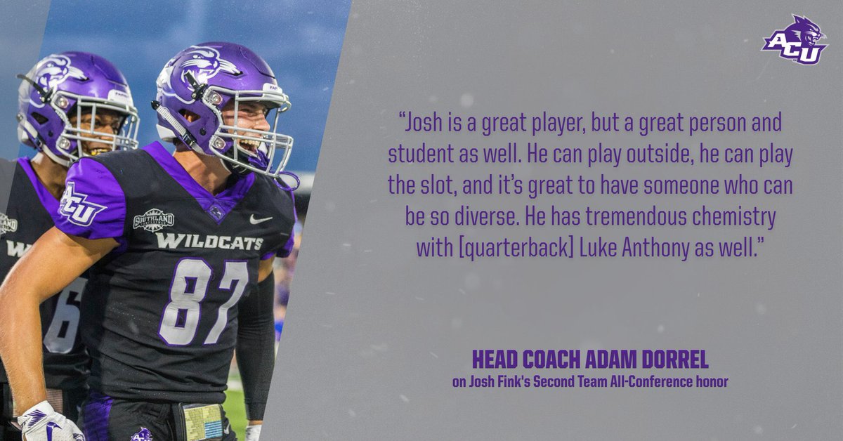 ACUsports's tweet photo. “Josh is a great player, yes, but he’s a better person and student.”

@ACUFootball head coach @AdamDorrel on wide receiver @JoshFink23.

#MediaDay #GoWildcats #NextStep https://t.co/qFjoM6ND4k
