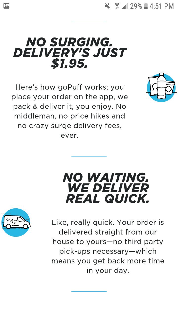 2 pic. @gopuff How's your website say $1.95 delivery and I contacted your support then they said there's no flat rate. But what does this picture look like? https://t.co/L1r8qIstSr