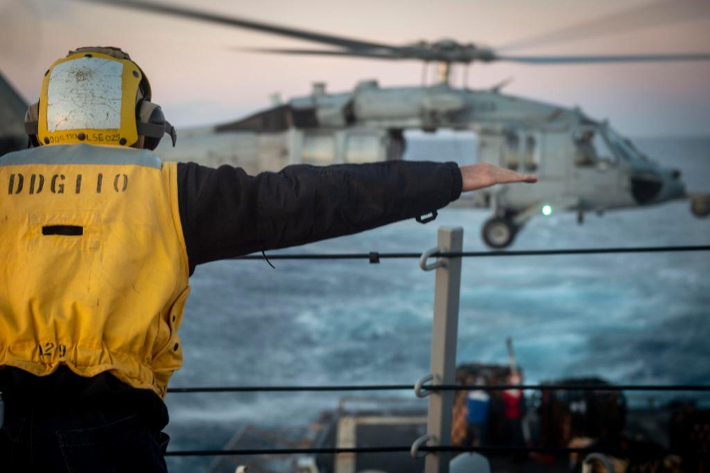 #USNavy photos of the day: #USNSComfort sails alongside Peruvian Navy, remains of service members from the Battle of Tarawa are honored, #USSMcCampbell holds a fire drill, and a Sailor signals a helicopter aboard #USSWilliamPLawrence. Info and download: navy.mil/viewPhoto.asp?…