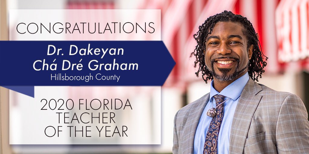 EducationFL's tweet photo. And the winner is...DR. DAKEYAN CHA DRE GRAHAM! #fltoy2020 @floridachannel https://t.co/fNxkK9FMLv