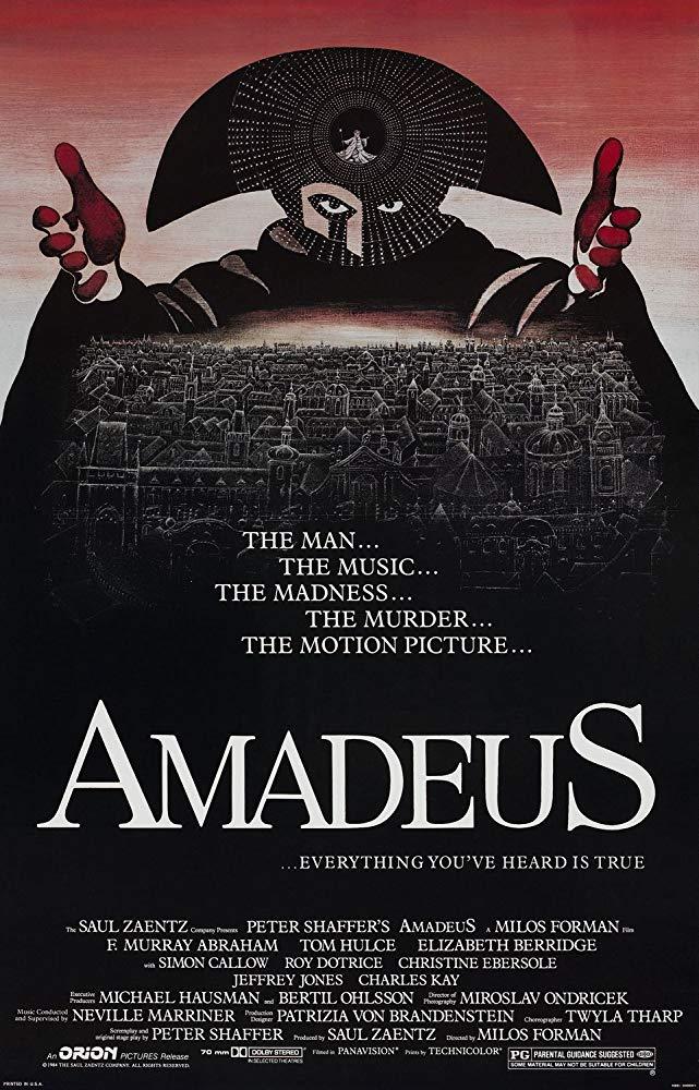 I just finished Amadeus with (10/10)the best description for this movie is that it's a soul crashing Wolfgang Amadeus Mozart didn't deserve what happened to him, he was the unluckiest person i have ever seen Antonio Salieri and God himself rivalry was just a very great thing