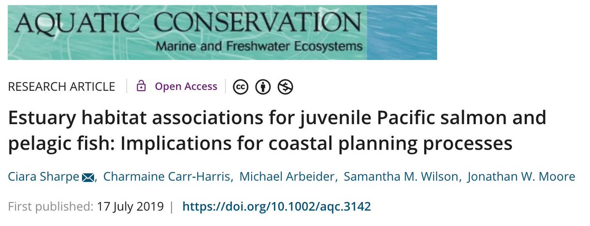 Our paper on the use of estuary habitat by juvenile salmon in the Skeena River estuary is out today! 
@Jon_W_Moore @MichaelArbeider <a href="/cch33/">Charmaine CarrHarris</a> <a href="/swilson1007/">Dr. Sam Wilson</a> 

We assessed juvenile salmon habitat use in relation to current environmental assessment practices.
 doi.org/10.1002/aqc.31…
