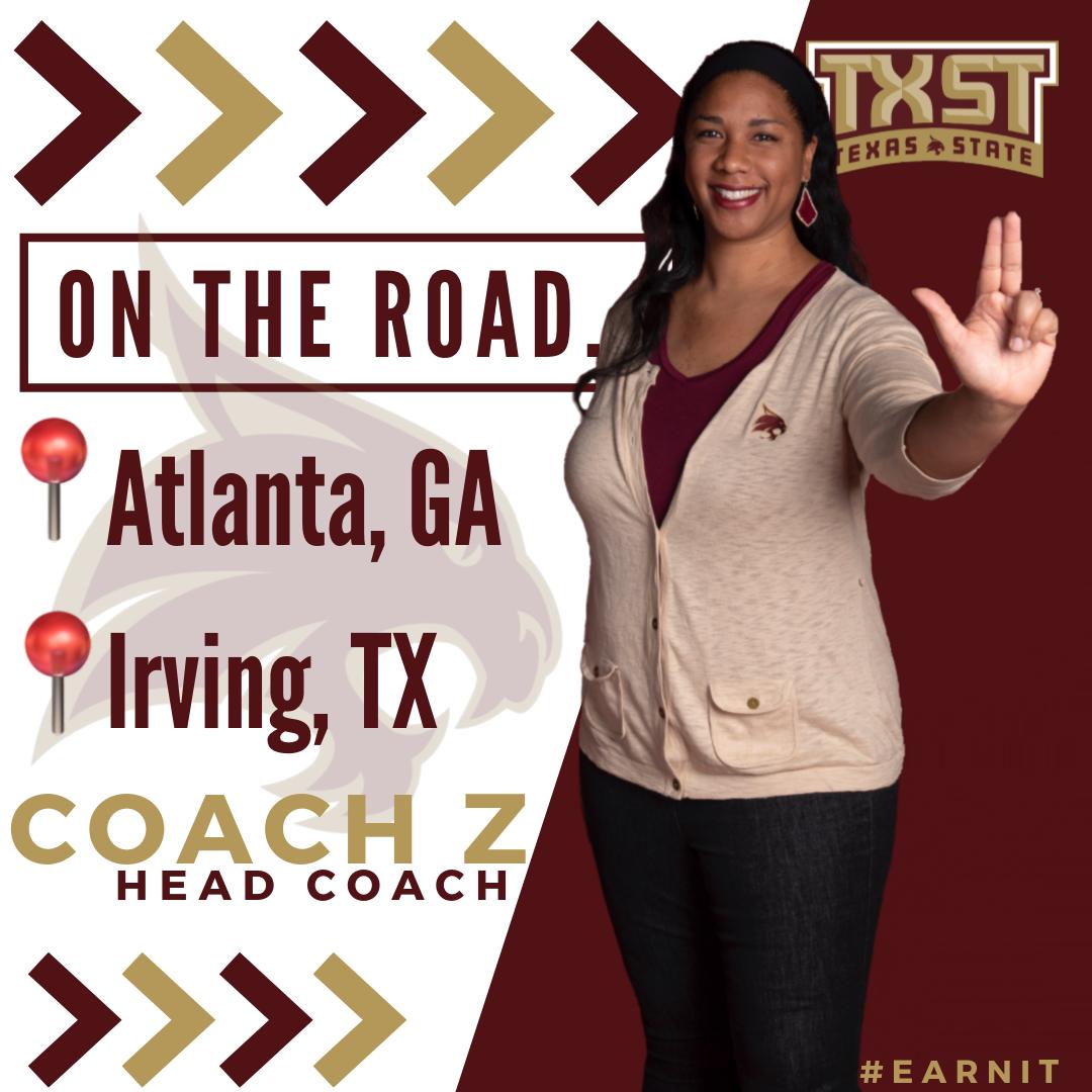 TXStateWBB's tweet photo. PSAs! Be on the lookout for @Coach_Z_Antoine as she'll be in A-town π and Texas π€ for this upcoming evaluation period! #CardiZ #AllForTXST #EarnIt https://t.co/dvYSPw09kc