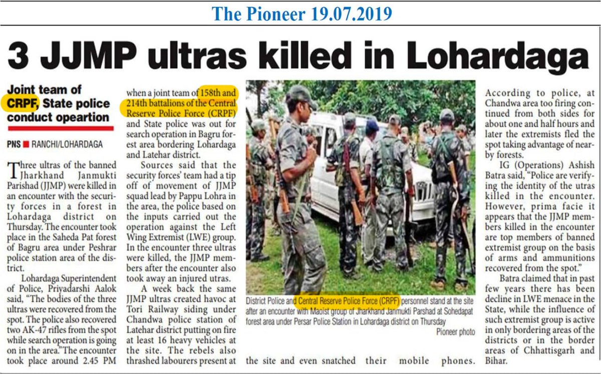 Lathkar_IPS's tweet photo. An Exchange of Fire with #Naxals in Forests of #Lohardaga District in #Jharkhand 

During Post Encounter Search, joint troops @crpfindia &amp; @JharkhandPolice
recovered 3 Dead Bodies along with 2 AK Series Rifles etc

#CRPF

 KUDOS to @158bncrpf1 and @policelohardaga

👏👏👏 https://t.co/7dbr4XFUkE