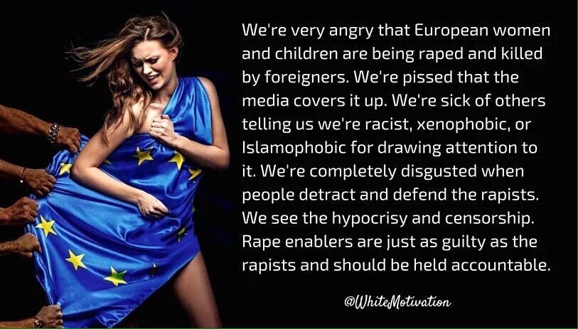 FeistyRealist's tweet photo. We are :

Grandmothers 👵🏻
Mothers 🤱🏻
Daughters 👧🏼
Granddaughters 👱🏻‍♀️
Sisters 🙍🏼‍♀️
Aunts 👩🏻
Nieces 🧑🏼

We’re females of Europe. &amp; we’ve had enough of an inherently misogynistic culture forced on us. UK March date 20.08.18 #LeaveNoGirlBehind #120db #RapeJihad https://t.co/irxa5b5aQg