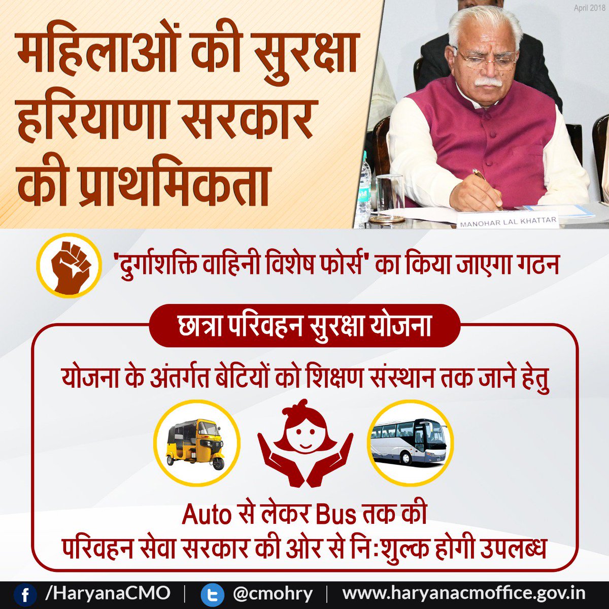 cmohry's tweet photo. Haryana Govt. takes Robust Measures to Empower Women in the State, Introduces Stringent Safety Measures for Women. https://t.co/rYFDGCQYQ7