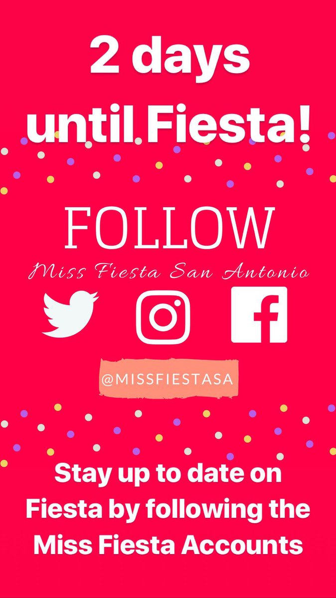 2️⃣ more days! Follow ALL the Miss Fiesta Accounts to stay up to date! #VivaFiesta #Fiesta2018 #Fiesta #FiestaMedals #FiestaSA #FiestaSanAntonio #MissFiesta2018 #SanAntonio #SanAntonioFiesta