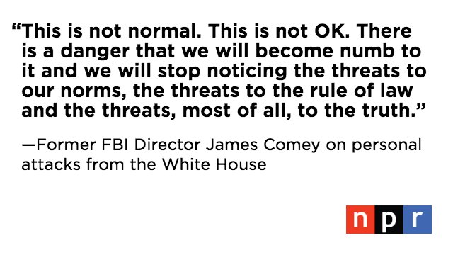 nprpolitics's tweet photo. Trump has recently called for Comey to be jailed. The former FBI director responded to Trump in an interview with NPR. https://t.co/86ASpjdaUW https://t.co/yVsNJHEVF5