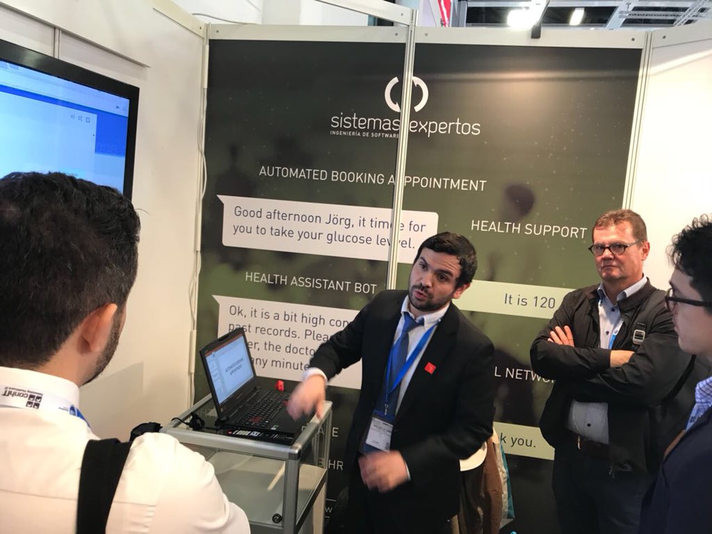 SEISChile's tweet photo. Ya instalados en la feria de Berlin #conhit18. Mostrando nuestras soluciones de chatbot para la industria de la salud. #salud #innovacion #chatbots @prochile_de @rcarvajalj @pepearayao https://t.co/tJG4xUIG2Y
