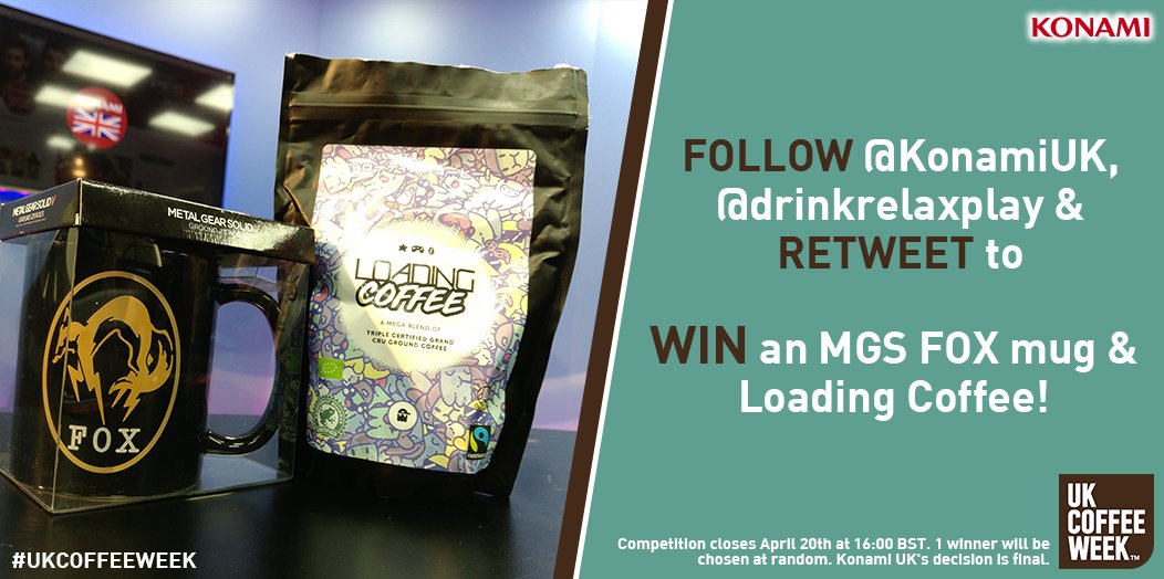 KONAMIUK's tweet image. #WIN an #MGS FOX mug &amp;amp; coffee supplied by our friends at Loading Bar - perfect for #ukcoffeeweek!

FOLLOW us, @drinkrelaxplay &amp;amp; RETWEET to enter!