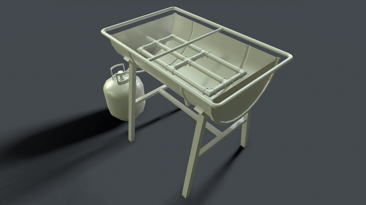 troyosh's tweet photo. WIP - crafted BBQ made out of an old oil barrel, some metal pipes and a spare gas cylinder. Top metal frame will have some steel mesh over it for the cooking surface.
#3dart #gameart #gamedev #indiedev https://t.co/OnC1AjKppK