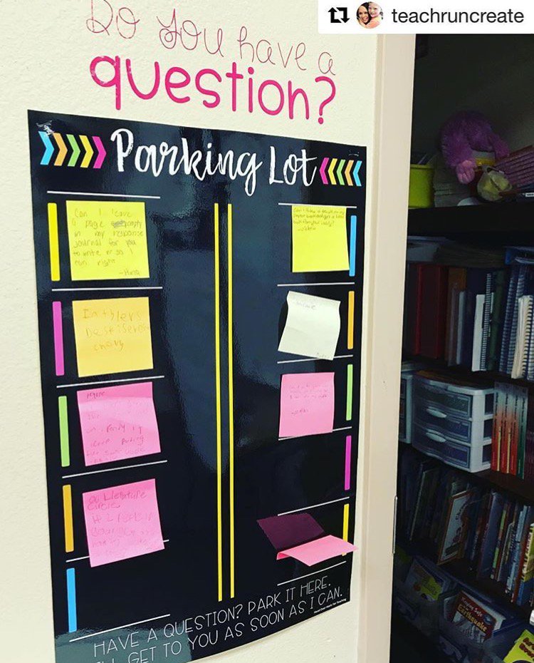 I love this idea!! The Question Parking Lot encourages students to ask their questions but also gives teachers the opportunity to answer in an appropriate and timely manner! #acuedu_p