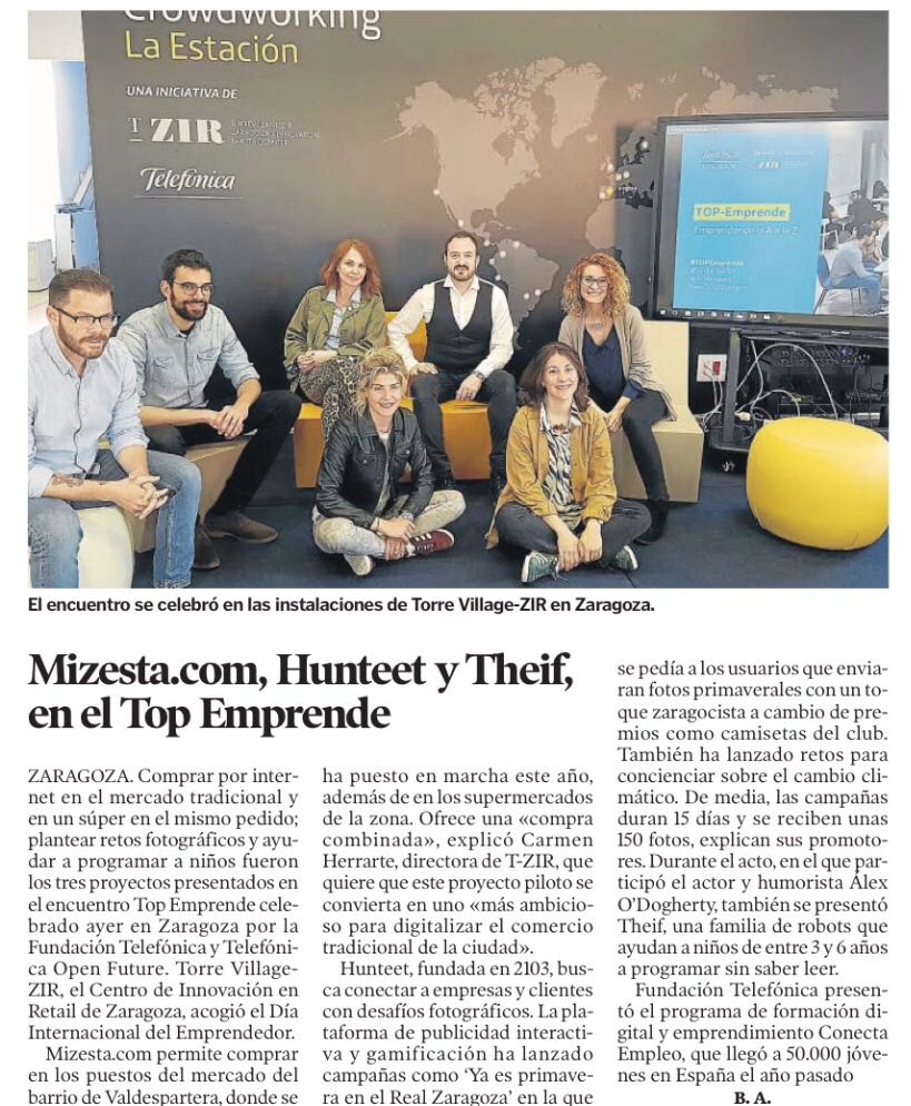 TZIR_'s tweet photo. .@heraldoes habla de #TOPEmprende, el evento organizado por @fundacionTef y @OpenFuture_ en colaboración con #TZIR por el #DiaMundialdelEmprendimiento #DíaMundialdelEmprendedor: "#MiZesta, @Hunteet y #TheIFs en el TOPEmprende https://t.co/zhWf4SvPBC