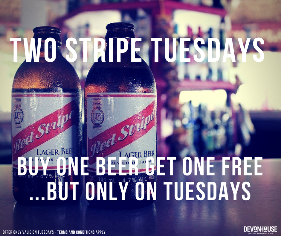devonhouseJQ's tweet photo. Sun is shining and it's Two Stripe Tuesdays at Devon House
Buy one Red Stripe get another free ๐ป
#TuesdayTips #TuesdayThoughts #devonhousejq https://t.co/bue2HmNXjx