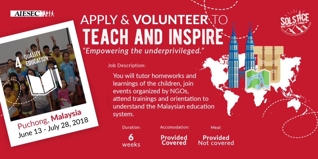 AIESECinPUP's tweet photo. An advocate of QUALITY EDUCATION? Apply and become one of the volunteers to this project!

For more information about this project visit: 
https://t.co/iw0fpkBo5h

For queries please do contact
ABBY TOPICO
(VP for Outgoing Exhange)
(+63) 997 900 5100 / abigail.topico@aiesec.net https://t.co/opQnXWVtsW