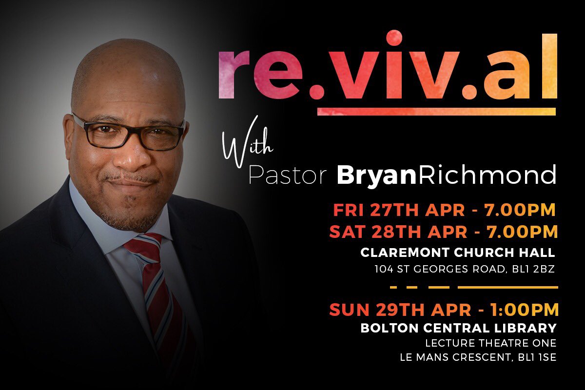 phcbolton's tweet photo. We are having a Revival next weekend!! 

We are so excited to have Pastor Bryan Richmond come and preach to us from Friday to Sunday. 

It’s going to be a spirit filled weekend!! 

*More info on flyer* https://t.co/74ch7cUcGA