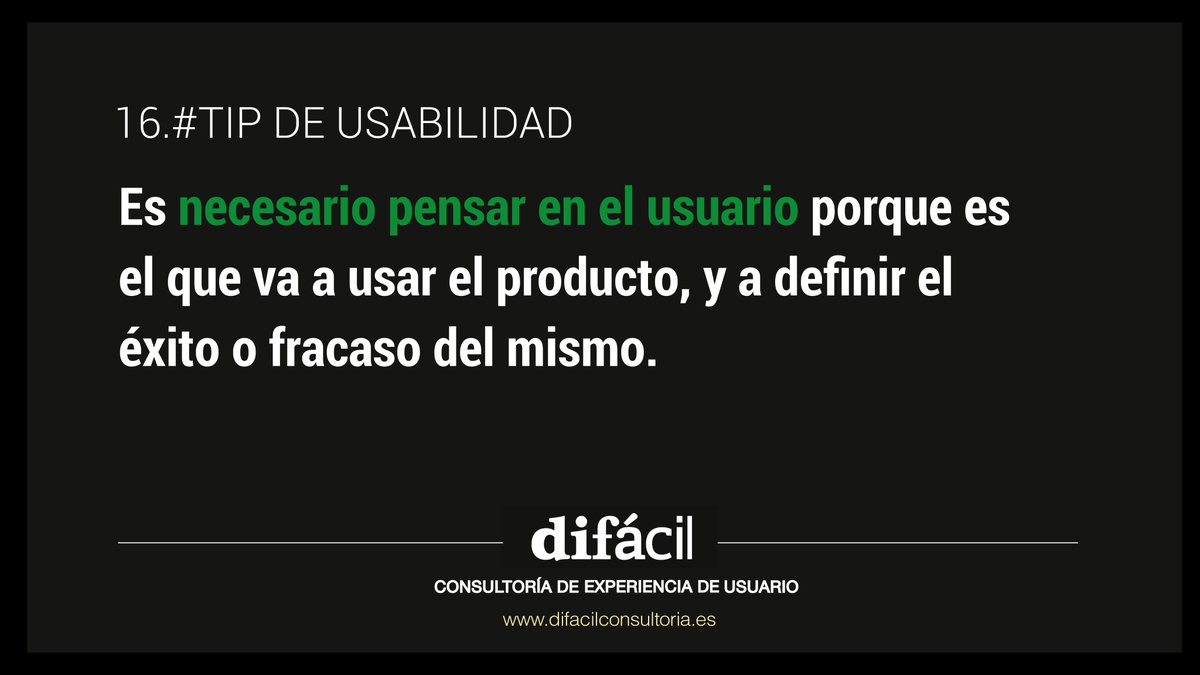 Difacil_UX's tweet photo. 🚩#Consejo: Es necesario pensar en el usuario porque es el que va a usar el producto, y a definir el éxito o fracaso del mismo. #Difacil #TipUsabilidad #ux #usabilidad https://t.co/3RTygK015H https://t.co/ZjgBpWJqdl