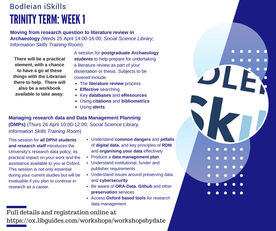 StAnnesLibrary's tweet photo. Get ahead with this term's iSkills workshops: Week 1 features Open Access guidance, research support for @school_of_arch #postgrads and research data management for #DPhils and #research staff https://t.co/CGlykBJHY0