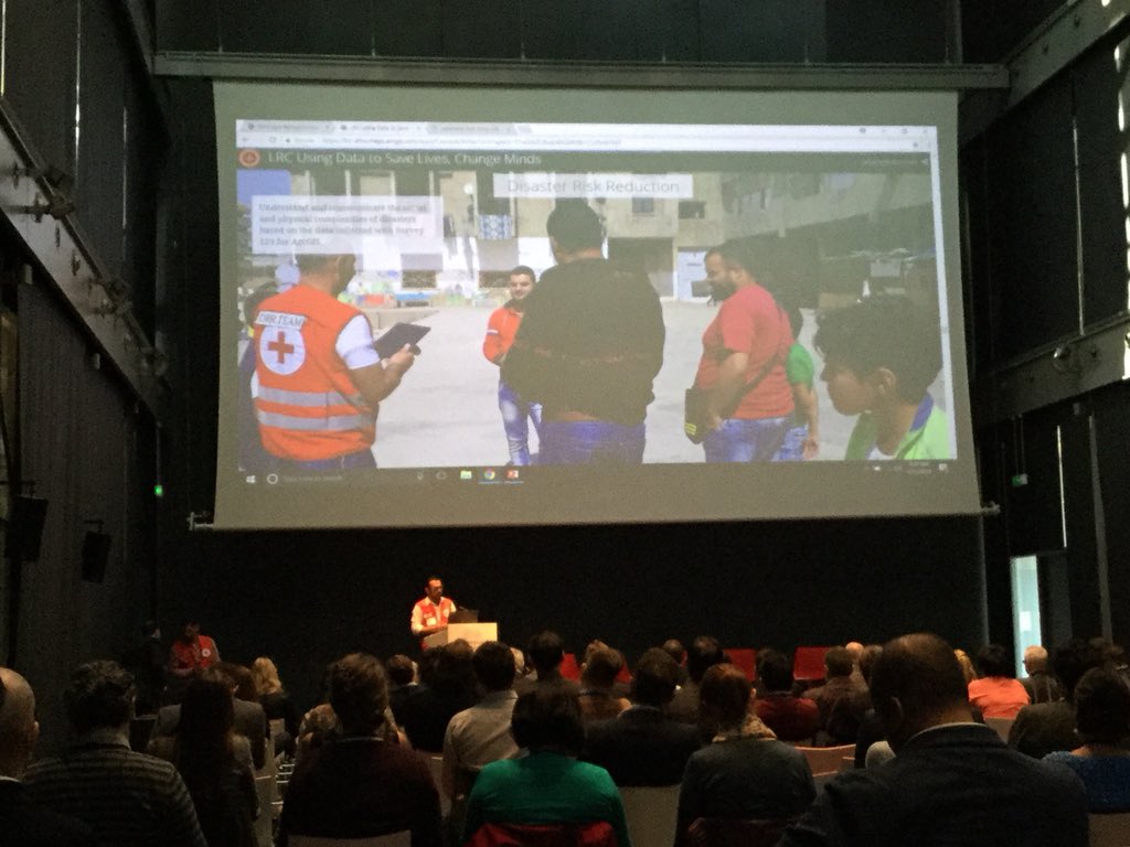 The plenary session of the 2018 GIS for a Sustainable World Conference in Geneva is well under way with many interesting presentations, such as this one from the Lebanese Red Cross. #gis4sdgs #esri esri.com/events/gisfors…