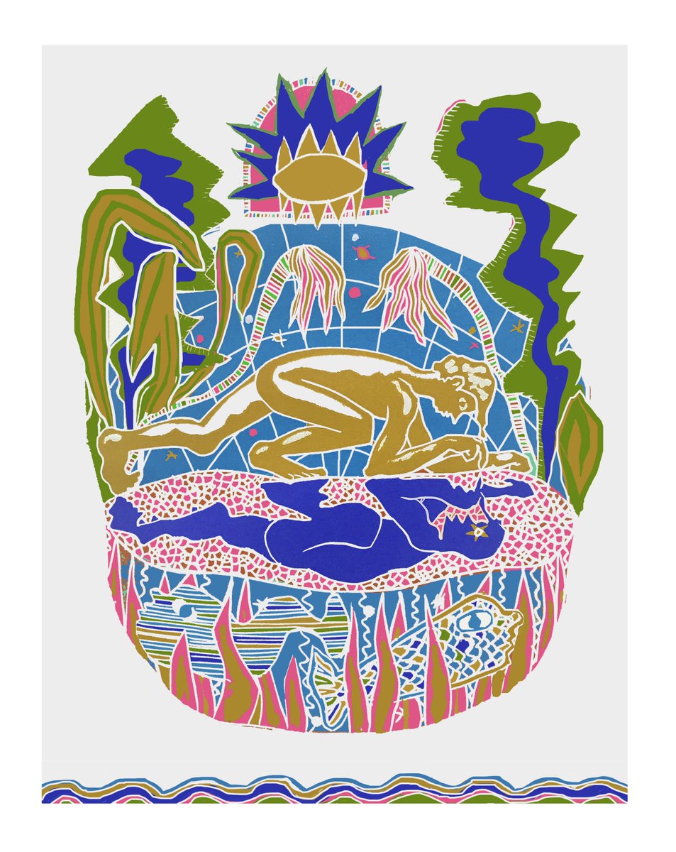 KateTimney's tweet image. New project in the works on themes of #consciousness and the #brain 🧠✴️☄️💥 #illustration #printmaking #narcissus #self