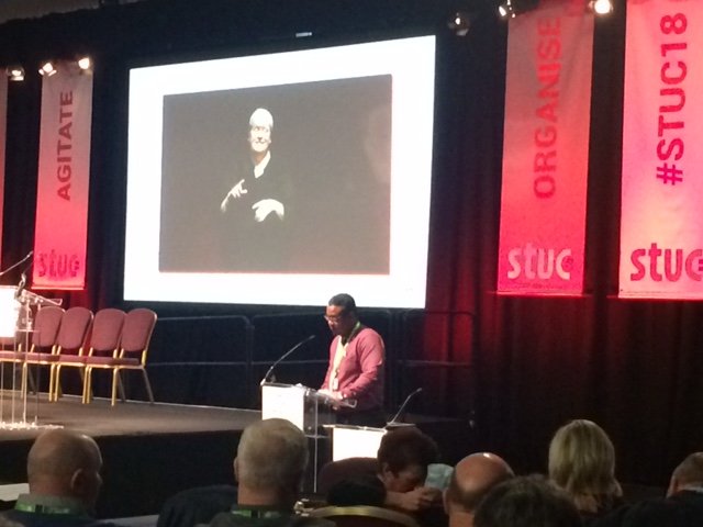 NUJScotland2's tweet photo. Speaking on co-operative model approach at #stuc18 @NUJofficial  @NUJScotland @NujGlasgow https://t.co/S0xmFuTQfh