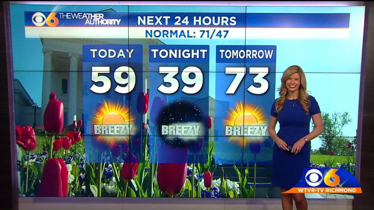 NikkiDeeRay's tweet photo. Breezy & Cool Today... Breezy & Mild Tomorrow... #SkirtAlert #RVA #VA #NNK #Hanover #Henrico #Chesterfield #Warsaw #Virginia #Spring #BringBackTheJacket @CBS6 https://t.co/MtBeaoJPHy