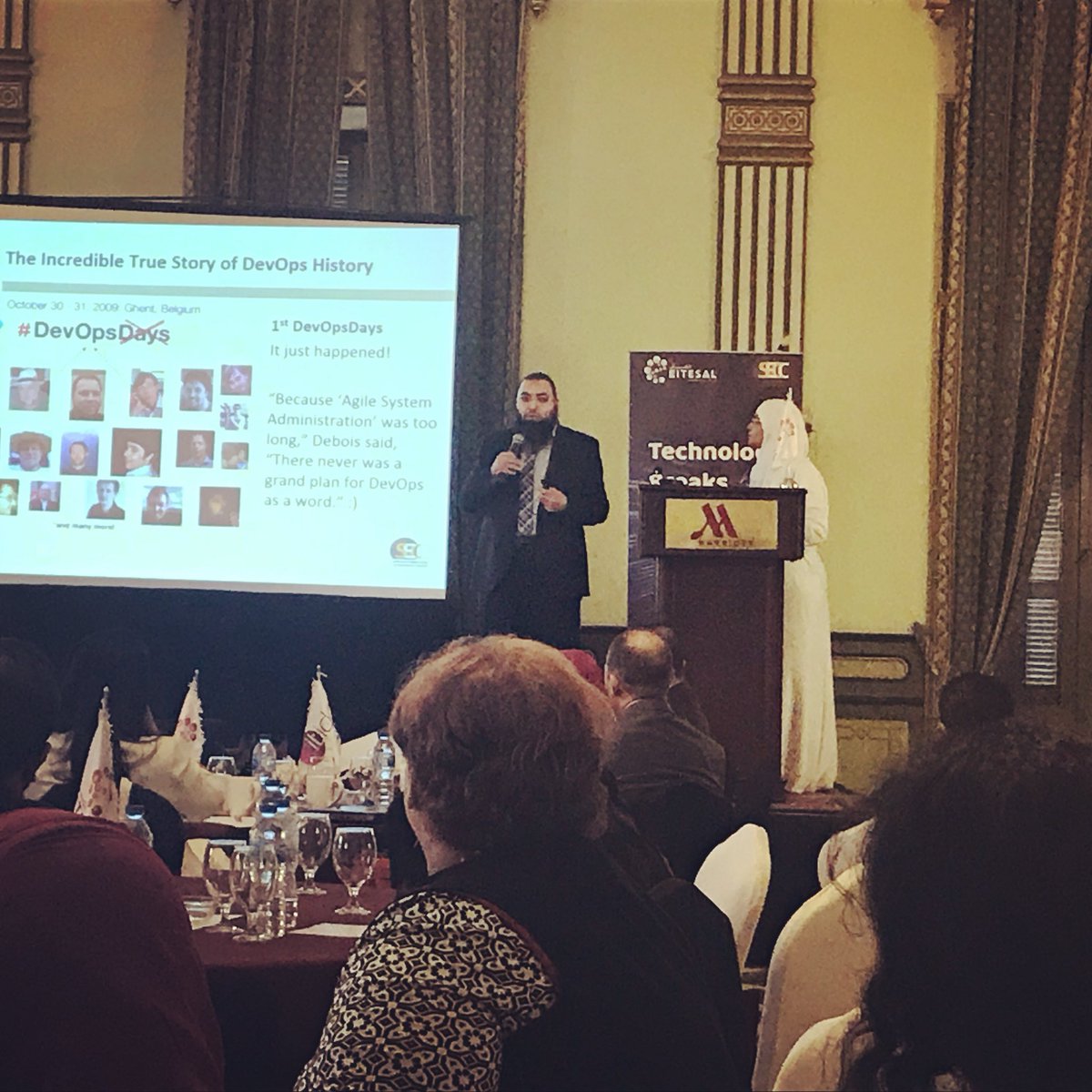 EgyptInnovate's tweet image. Ahmed Amin , Senior Consultant @SECC_Egypt narrates the story behind the rising of #DevOps, and says that according to Patrick Debois, the concept inventor, this technology was developed because the Agile system administration was too long. #TechBreaks @EITESALorg